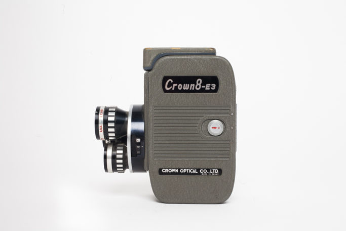 A clockwork 8mm camera with rotatable turret lenses. Made in 1959 by Crown Optical a prolific Japanese camera maker prevalent in the 1950s and 1960s.
